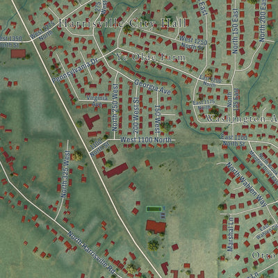 Second close-up of the map of Harrisville, Utah print showing more streets and buildings