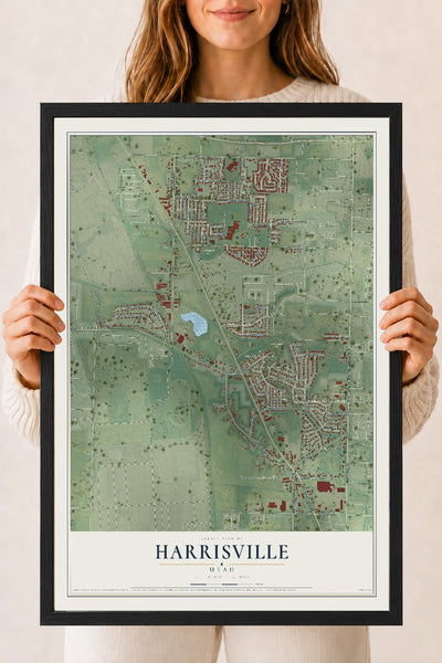 Map of Harrisville, Utah, 18 x 24 inch print in a black wood frame