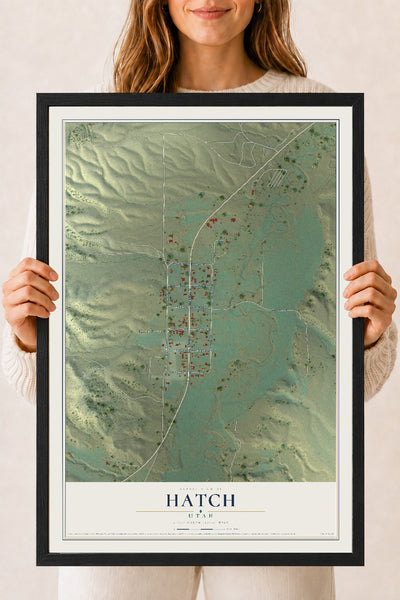 Map of Hatch, Utah, 18 x 24 inch print in a black wood frame