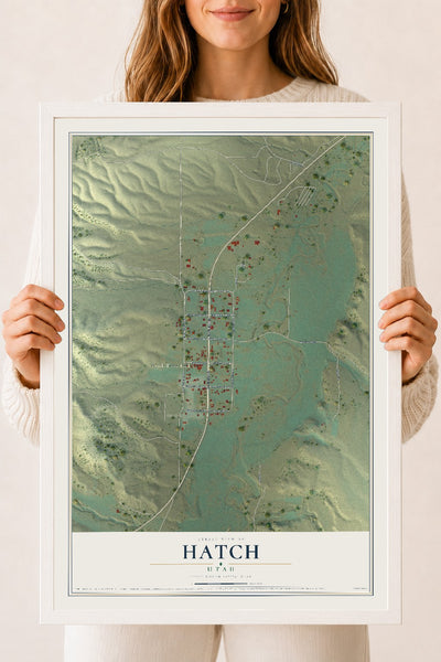 Map of Hatch, Utah, 18 x 24 inch print in a white wood frame