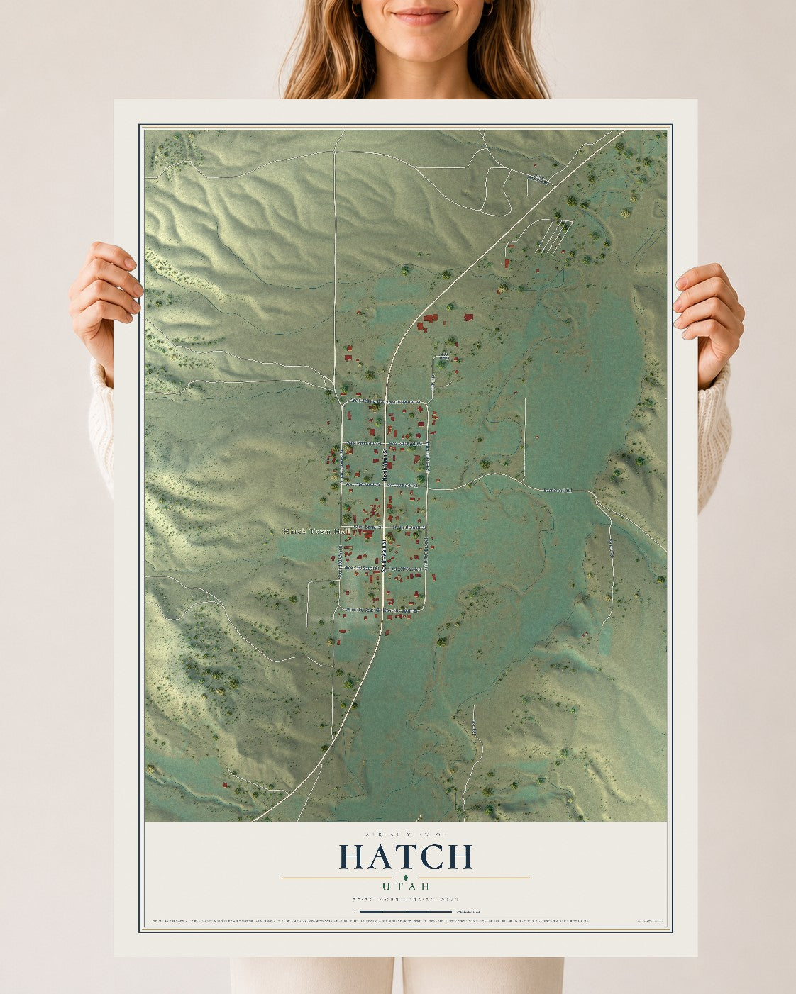 Map of Hatch, Utah, 24 x 36 inch unframed archival matte print