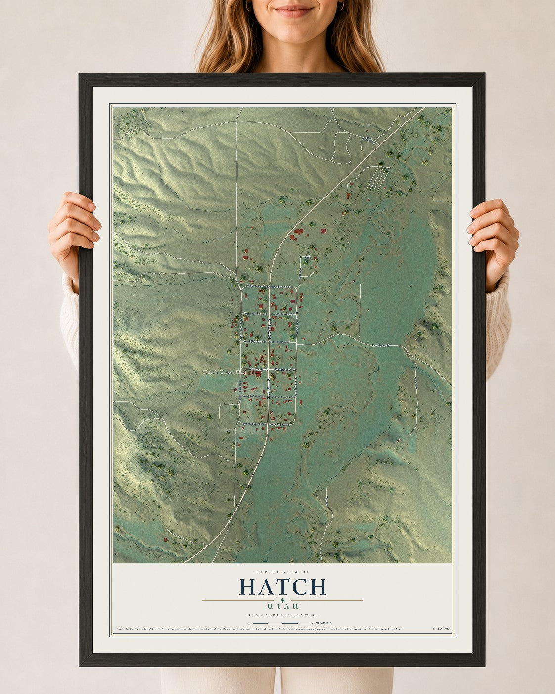 Map of Hatch, Utah, 24 x 36 inch print in a black wood frame
