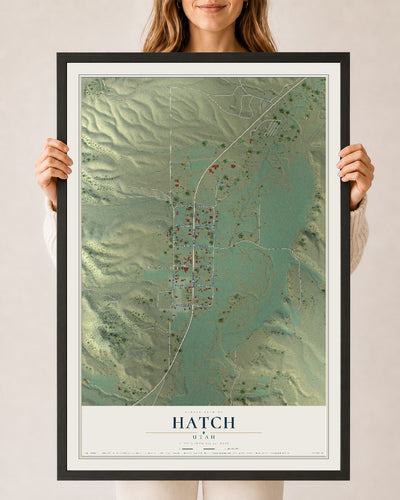 Map of Hatch, Utah, 24 x 36 inch print in a black wood frame