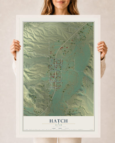 Map of Hatch, Utah, 24 x 36 inch print in a white wood frame