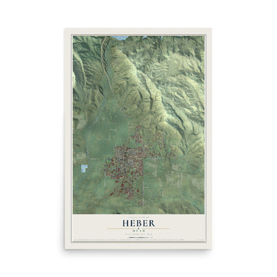 Map of Heber, Utah, 12 x 18 inch unframed archival matte print