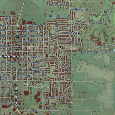 Close-up of the map of Heber, Utah print showing street and building detail
