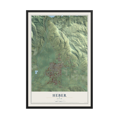 Map of Heber, Utah, 12 x 18 inch print in a black wood frame