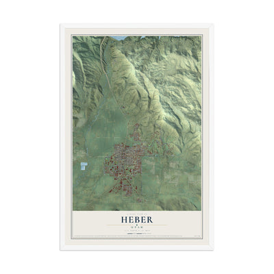 Map of Heber, Utah, 12 x 18 inch print in a white wood frame