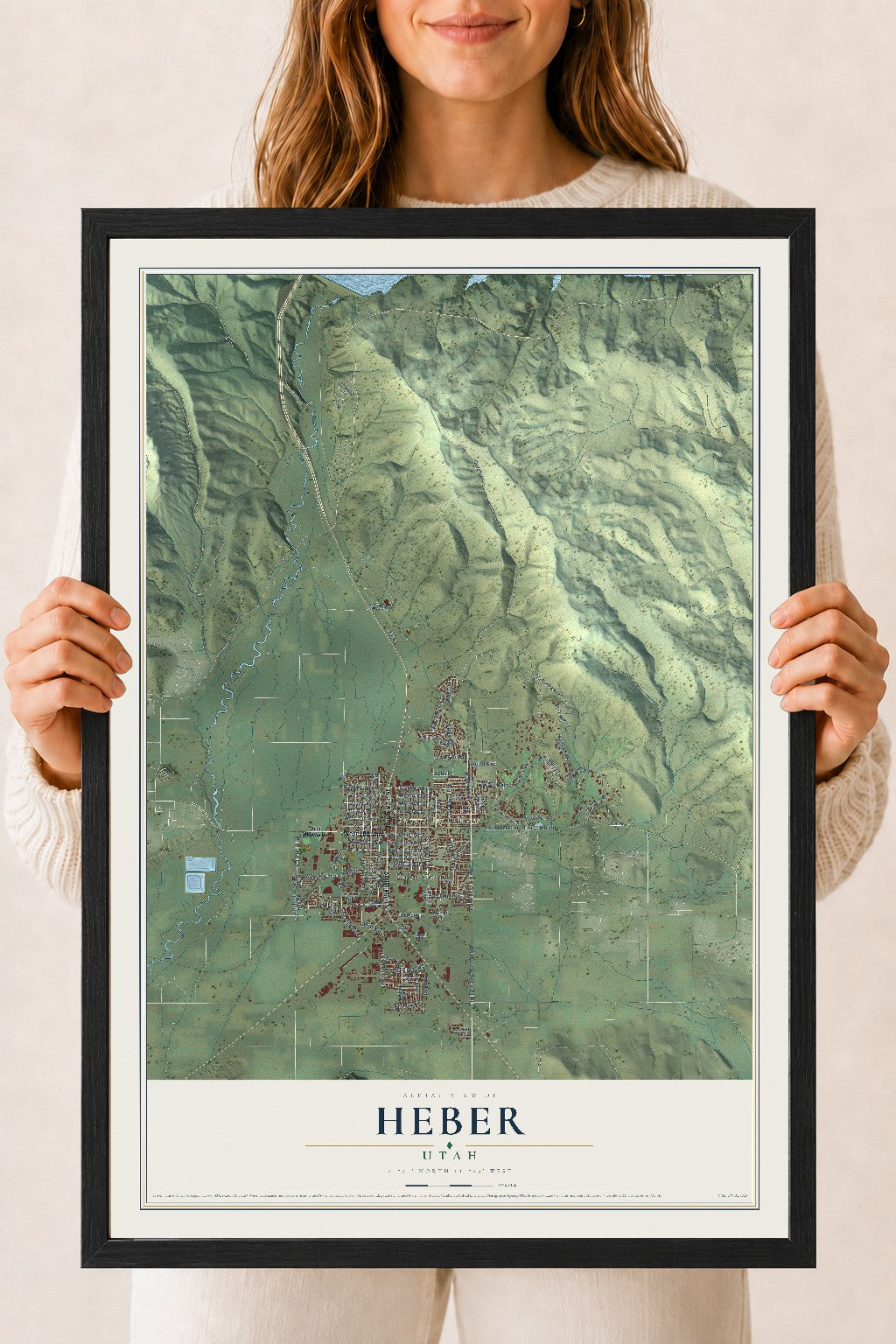 Map of Heber, Utah, 18 x 24 inch print in a black wood frame
