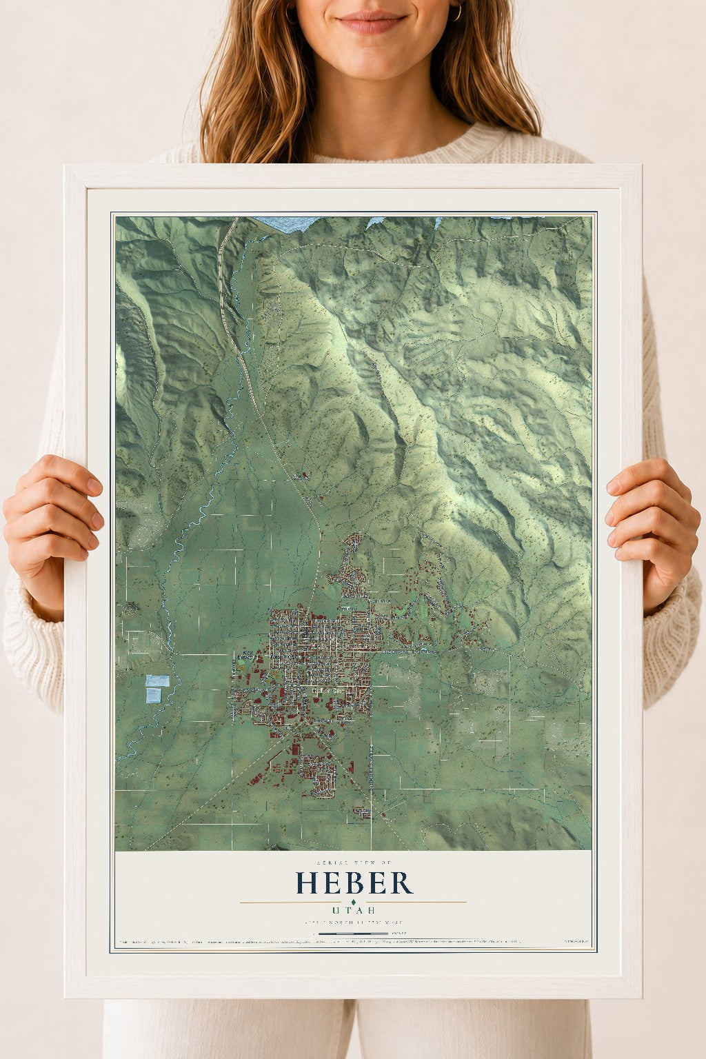 Map of Heber, Utah, 18 x 24 inch print in a white wood frame