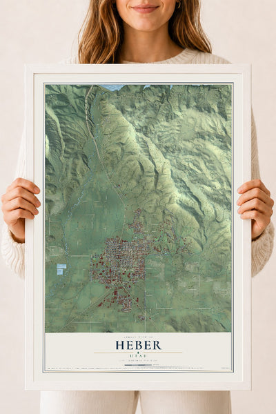 Map of Heber, Utah, 18 x 24 inch print in a white wood frame