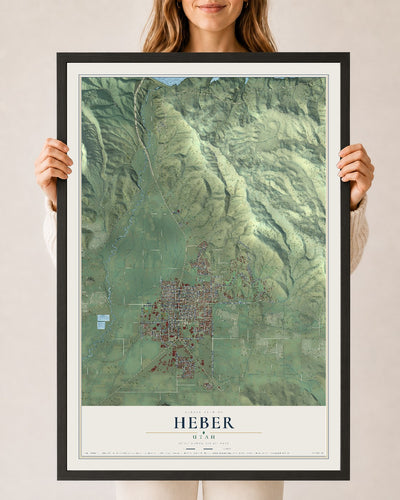 Map of Heber, Utah, 24 x 36 inch print in a black wood frame