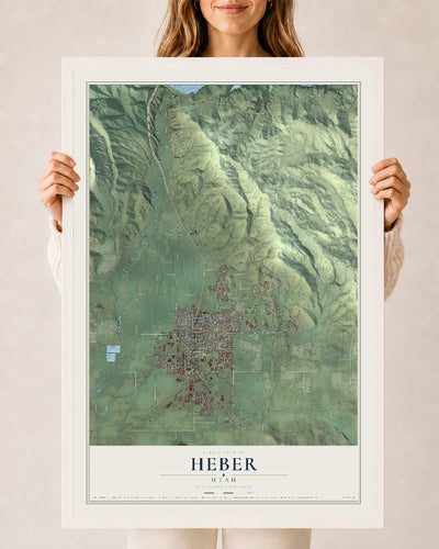 Map of Heber, Utah, 24 x 36 inch print in a white wood frame