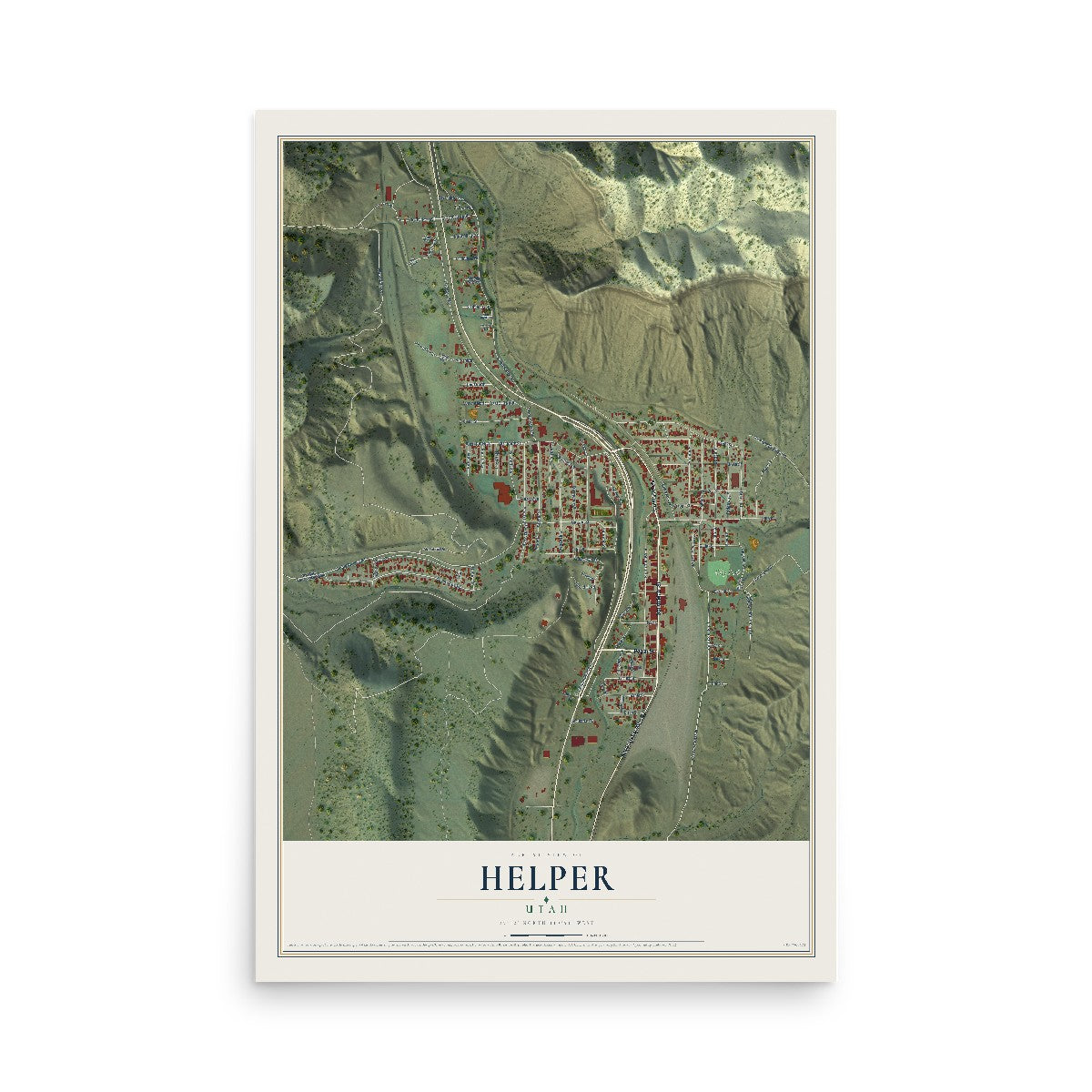 Map of Helper, Utah, 12 x 18 inch unframed archival matte print