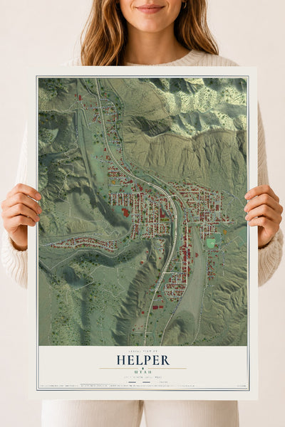 Map of Helper, Utah, 18 x 24 inch unframed archival matte print