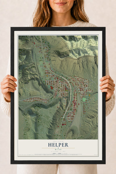 Map of Helper, Utah, 18 x 24 inch print in a black wood frame