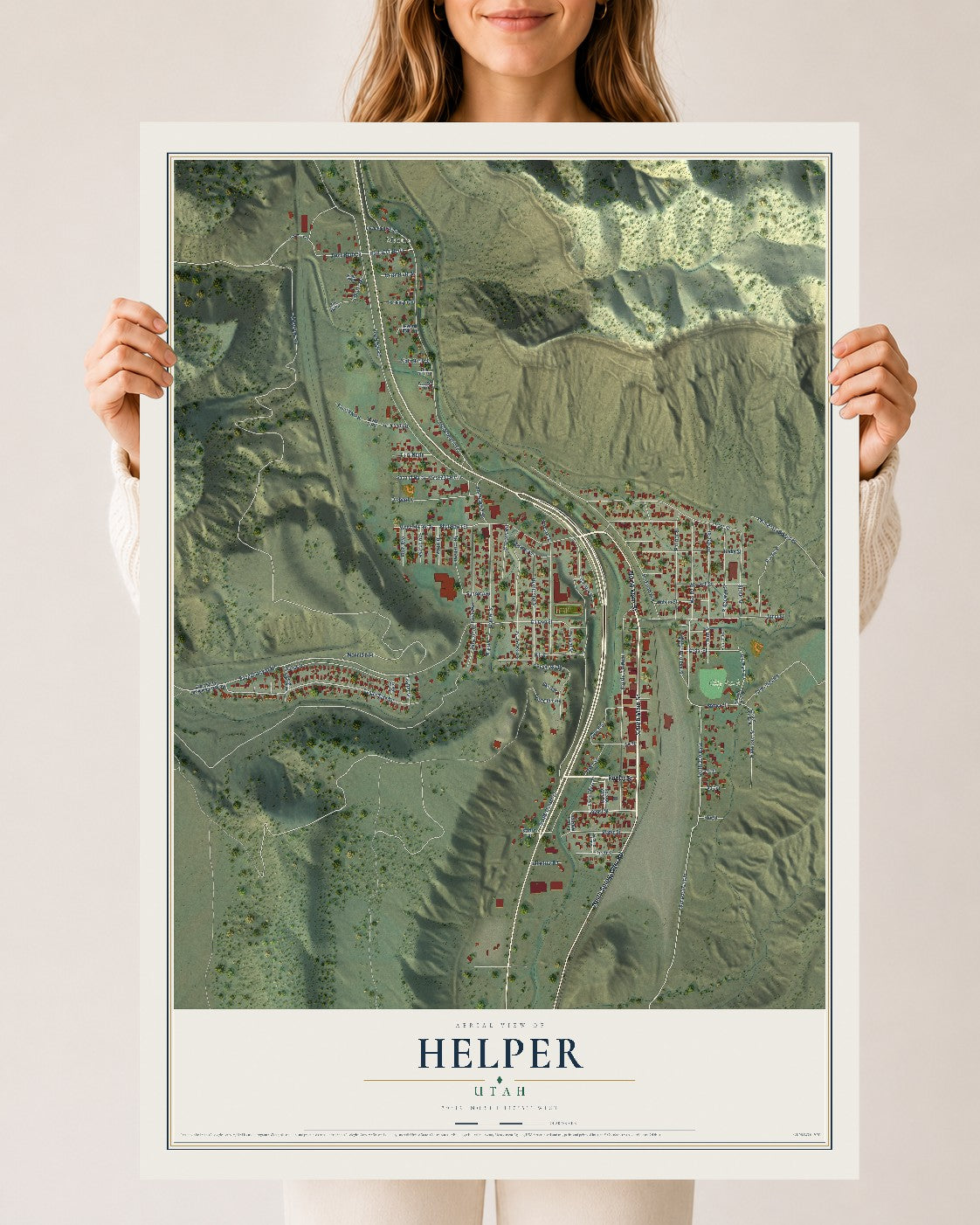 Map of Helper, Utah, 24 x 36 inch unframed archival matte print