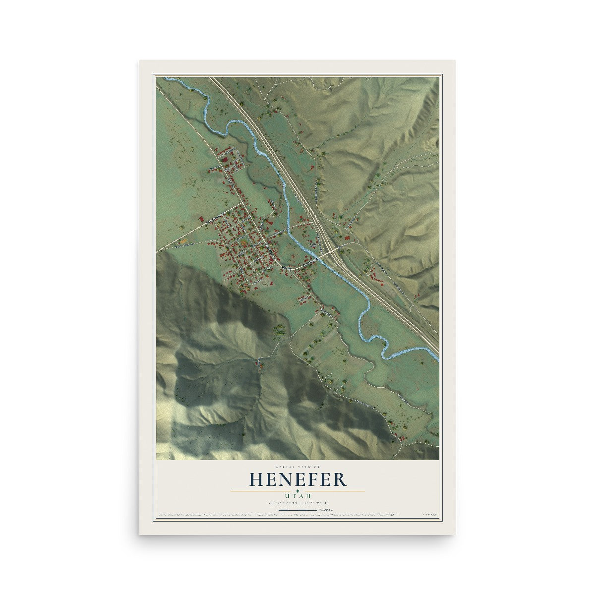 Map of Henefer, Utah, 12 x 18 inch unframed archival matte print