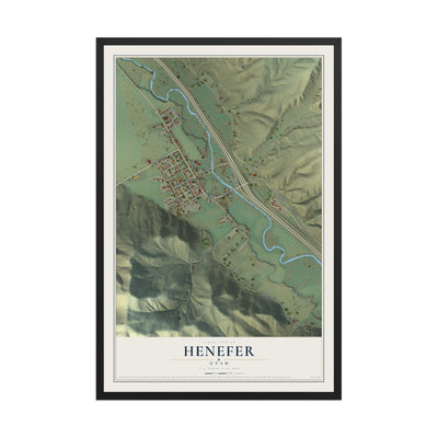 Map of Henefer, Utah, 12 x 18 inch print in a black wood frame