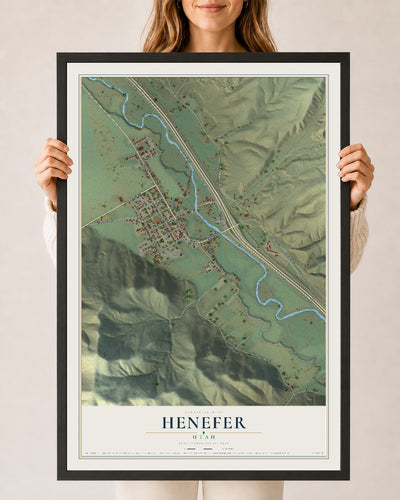 Map of Henefer, Utah, 24 x 36 inch print in a black wood frame