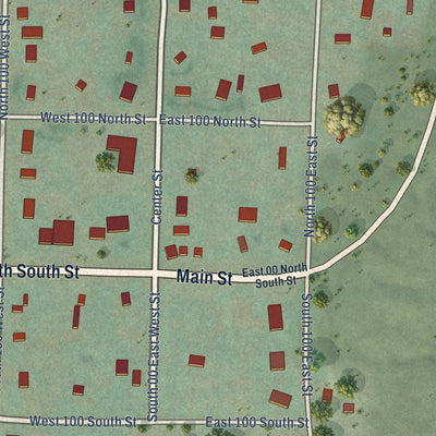 Close-up of the map of Henrieville, Utah print showing street and building detail