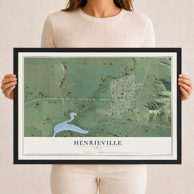 Map of Henrieville, Utah, 12 x 18 inch print in a black wood frame