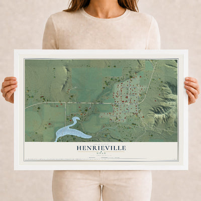 Map of Henrieville, Utah, 12 x 18 inch print in a white wood frame
