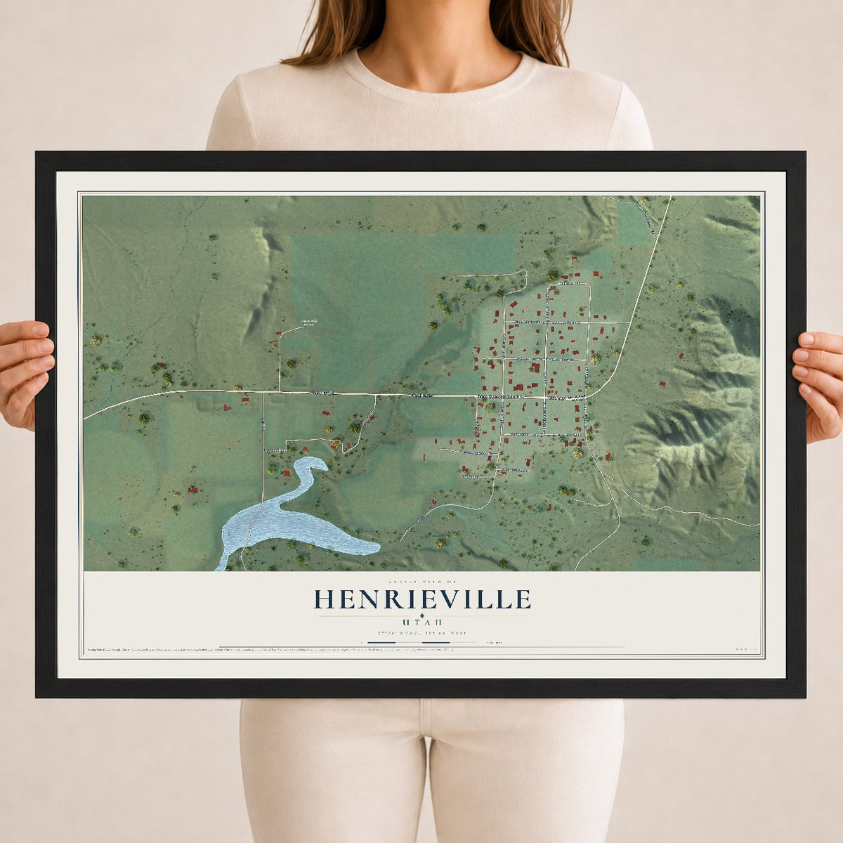 Map of Henrieville, Utah, 18 x 24 inch print in a black wood frame