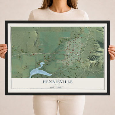 Map of Henrieville, Utah, 18 x 24 inch print in a black wood frame