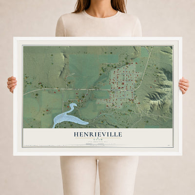 Map of Henrieville, Utah, 24 x 36 inch print in a white wood frame