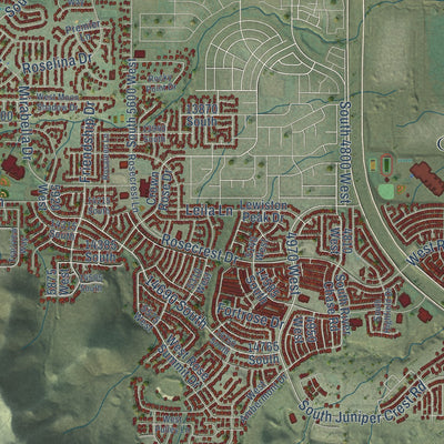 Close-up of the map of Herriman, Utah print showing street and building detail
