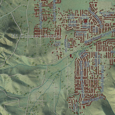 Second close-up of the map of Herriman, Utah print showing more streets and buildings