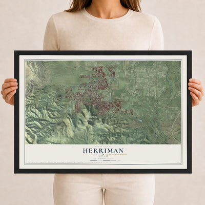 Map of Herriman, Utah, 12 x 18 inch print in a black wood frame