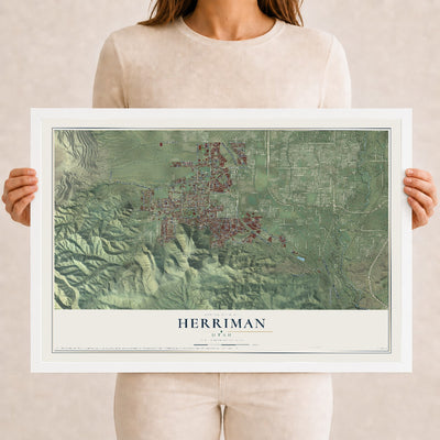 Map of Herriman, Utah, 12 x 18 inch print in a white wood frame