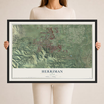 Map of Herriman, Utah, 24 x 36 inch print in a black wood frame