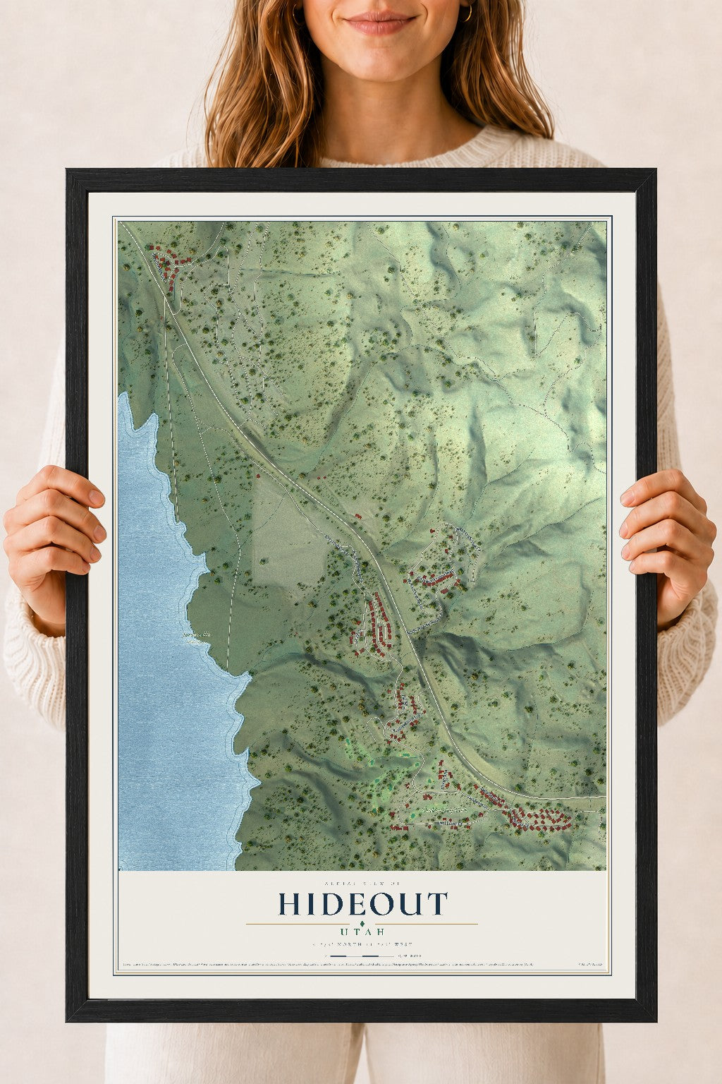 Map of Hideout, Utah, 18 x 24 inch print in a black wood frame