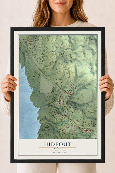 Map of Hideout, Utah, 18 x 24 inch print in a black wood frame