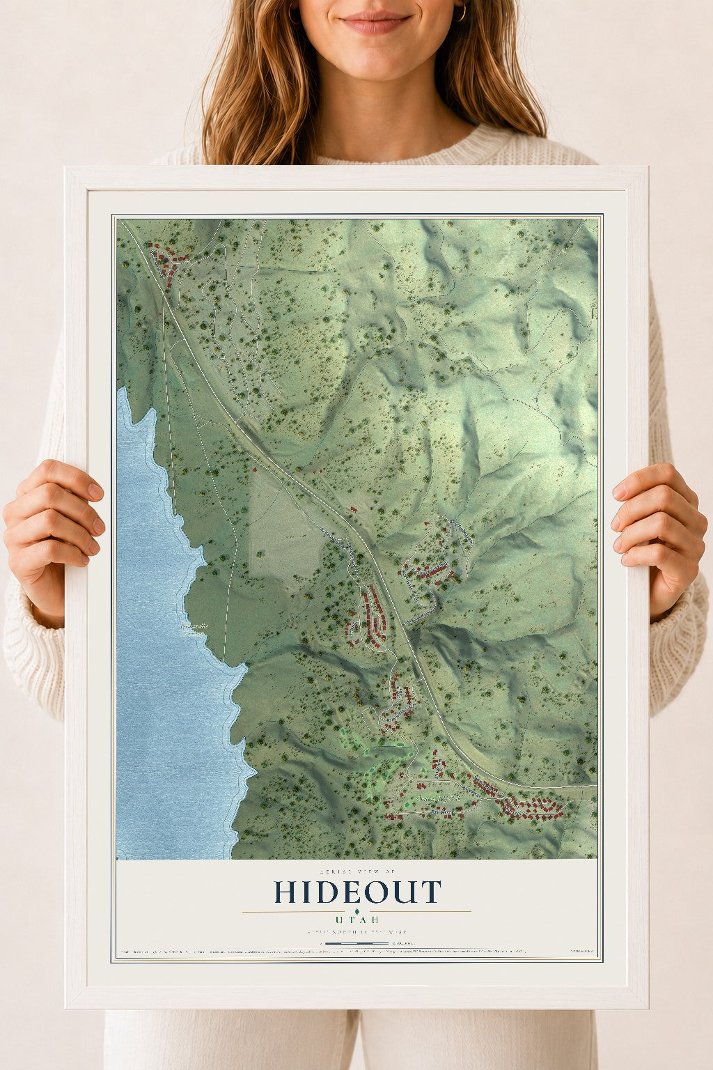 Map of Hideout, Utah, 18 x 24 inch print in a white wood frame