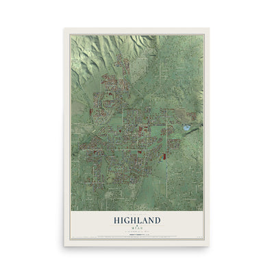 Map of Highland, Utah, 12 x 18 inch unframed archival matte print
