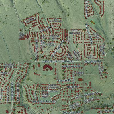 Second close-up of the map of Highland, Utah print showing more streets and buildings