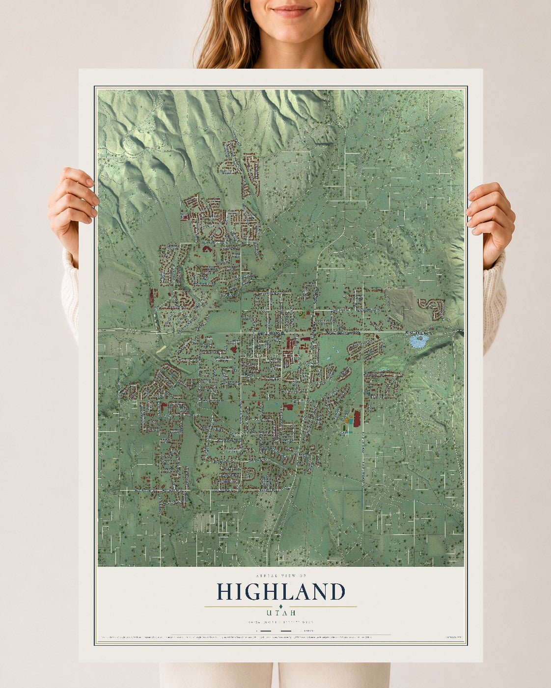 Map of Highland, Utah, 24 x 36 inch unframed archival matte print