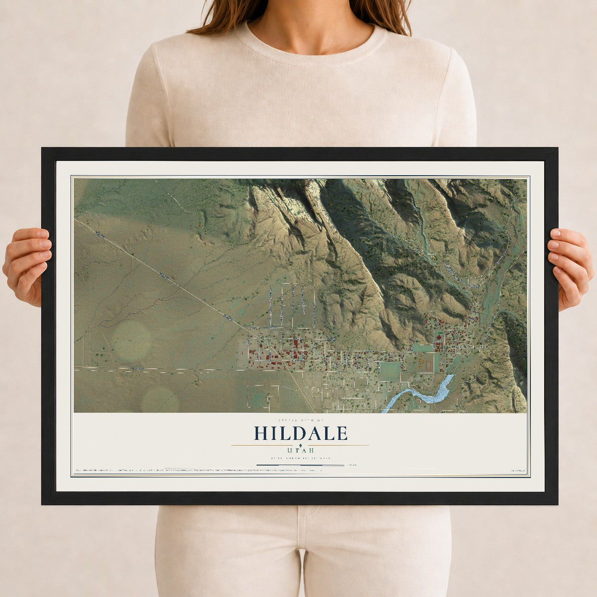 Map of Hildale, Utah, 12 x 18 inch print in a black wood frame