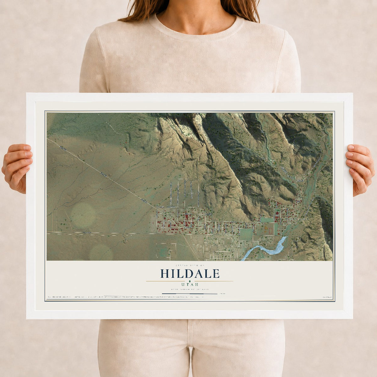 Map of Hildale, Utah, 12 x 18 inch print in a white wood frame
