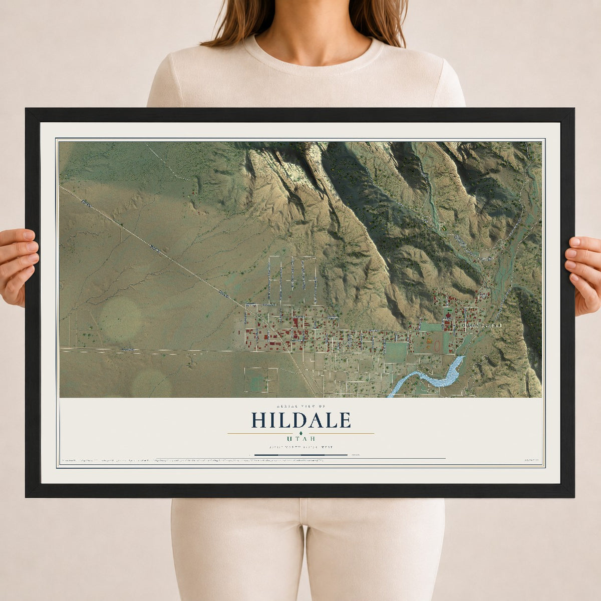 Map of Hildale, Utah, 18 x 24 inch print in a black wood frame