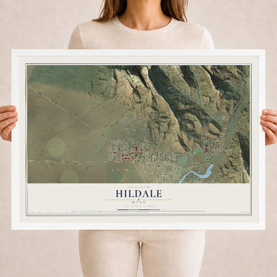 Map of Hildale, Utah, 18 x 24 inch print in a white wood frame