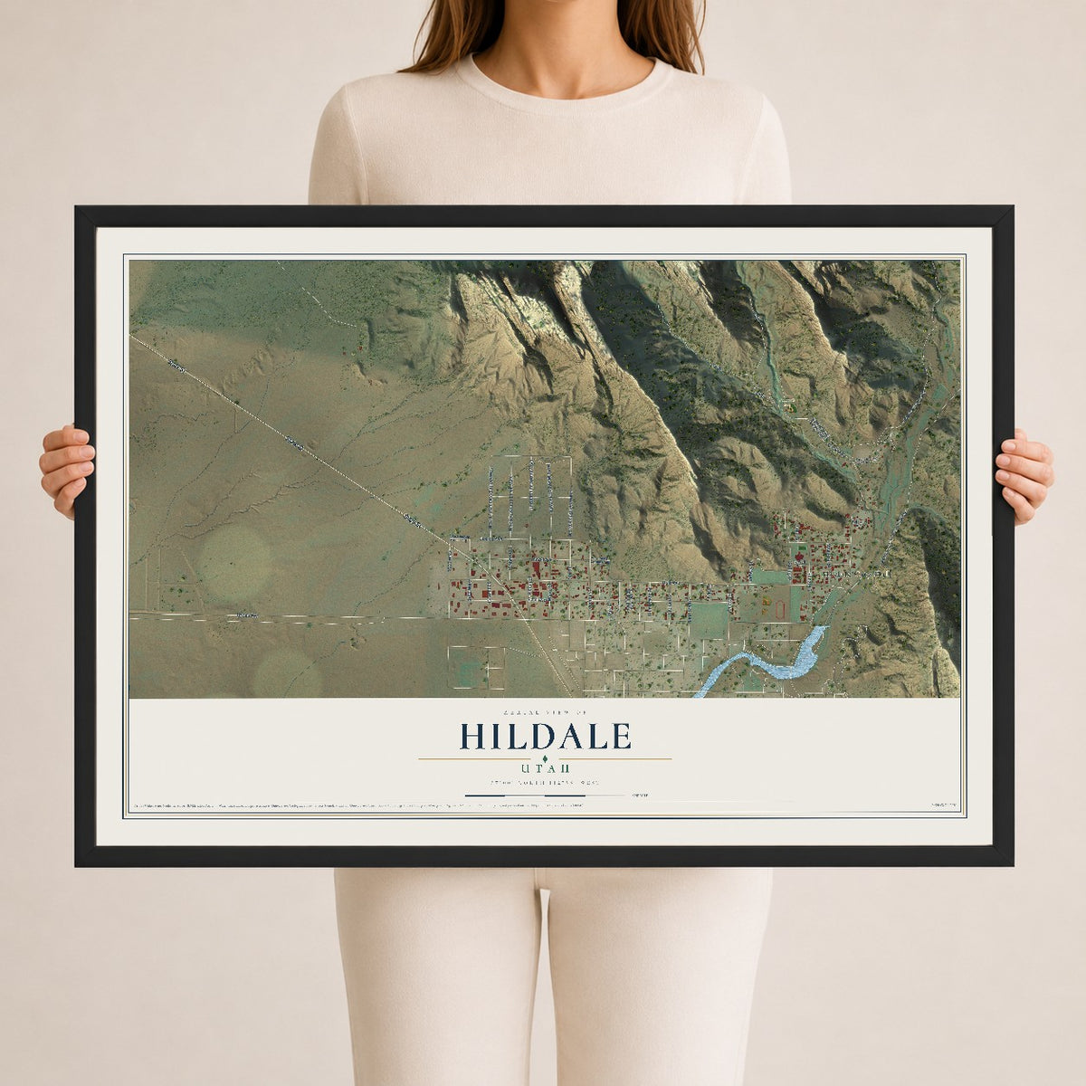 Map of Hildale, Utah, 24 x 36 inch print in a black wood frame