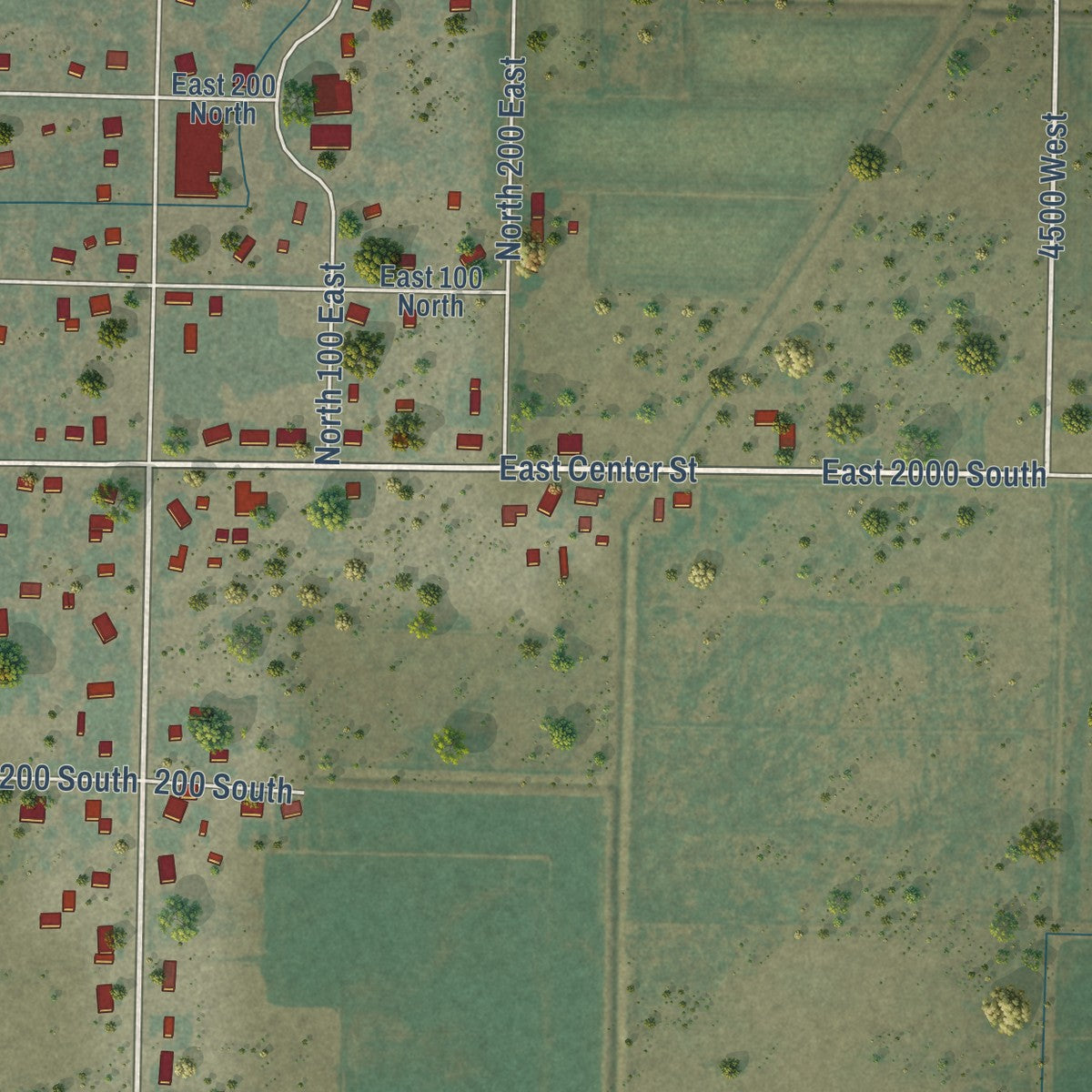 Second close-up of the map of Hinckley, Utah print showing more streets and buildings