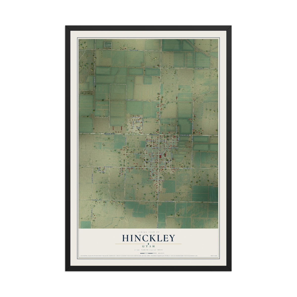 Map of Hinckley, Utah, 12 x 18 inch print in a black wood frame