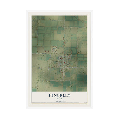 Map of Hinckley, Utah, 12 x 18 inch print in a white wood frame