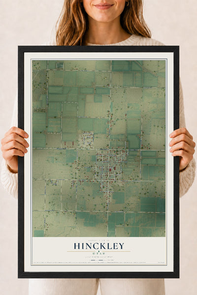 Map of Hinckley, Utah, 18 x 24 inch print in a black wood frame